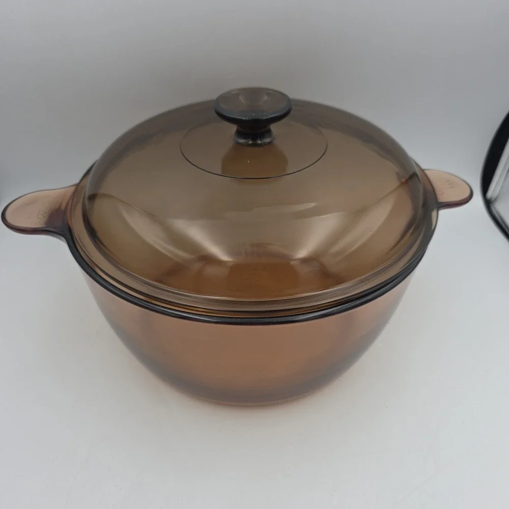 Corning Visions Ware Dutch Oven Stock Pot 4.5L PYREX Lid Amber Glass READ